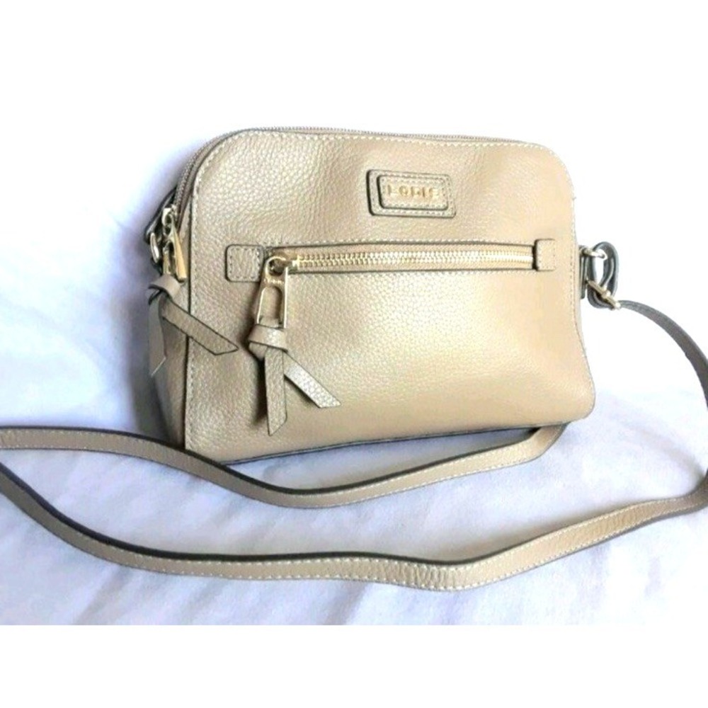 Lodis Charlotte Crossbody Taupe Textured Pebbled Leather Purse Bag Classic